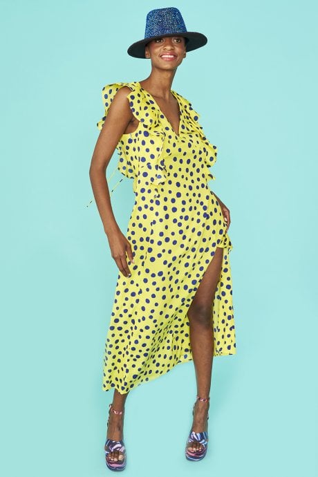 JAYLEY Rayon Polka Dot Ruffled Mid Parma Dress