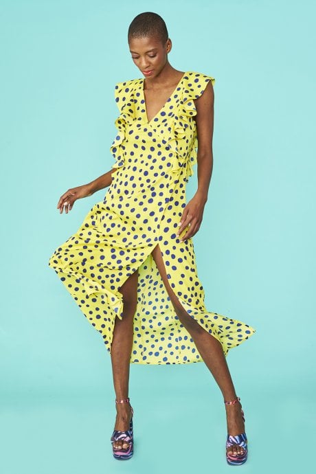 JAYLEY Rayon Polka Dot Ruffled Mid Parma Dress