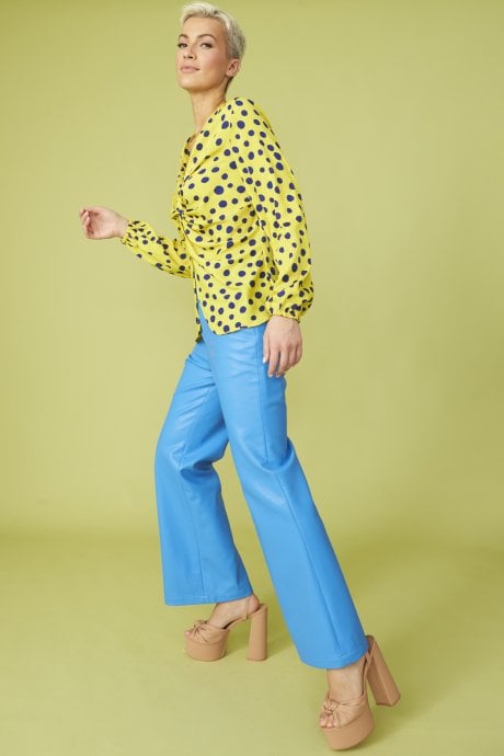 JAYLEY Rayon Polka Dot Ruffled Parma Blouse