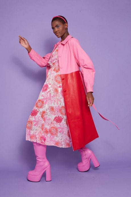 JAYLEY Red And Pink Eco Leather Trench Coat