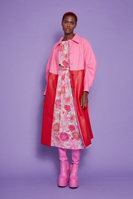 JAYLEY Red And Pink Eco Leather Trench Coat