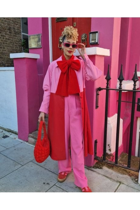 JAYLEY Red and Pink Eco Leather Trench Coat