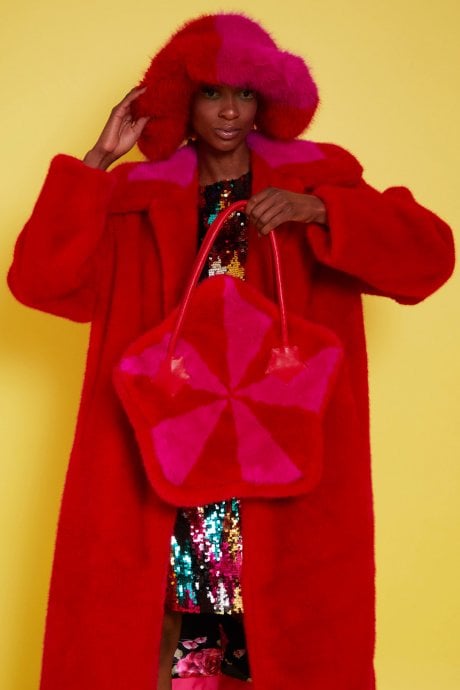 JAYLEY Red And Pink Two Tone Bamboo Faux Fur Hat