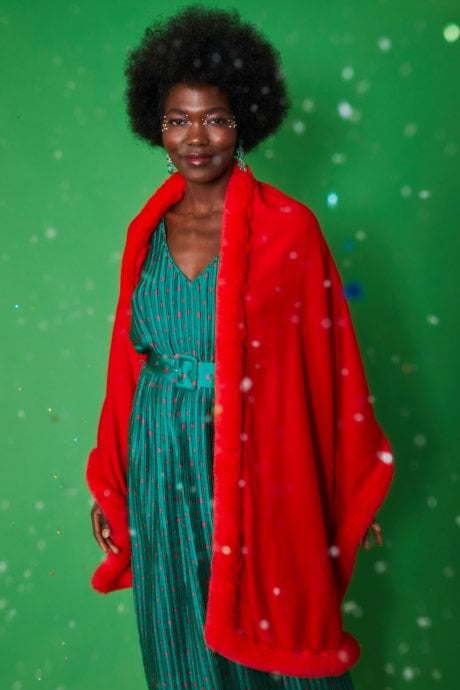 JAYLEY Red Cashmere Blend Faux Fur Wrap