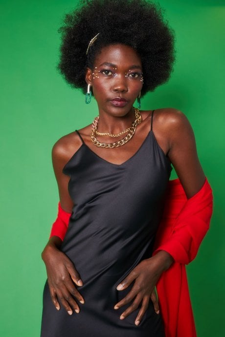 JAYLEY Red Cashmere Blend Wrap With Faux Fur Heart Poms