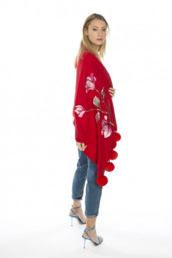JAYLEY Red Cashmere Blended Wrap