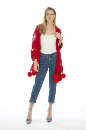 JAYLEY Red Cashmere Blended Wrap