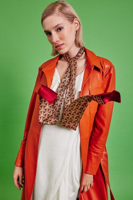 JAYLEY Red Coco Silk Skinny Scarf