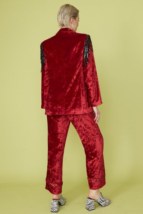 JAYLEY Red Crushed Velvet Blazer Jacket