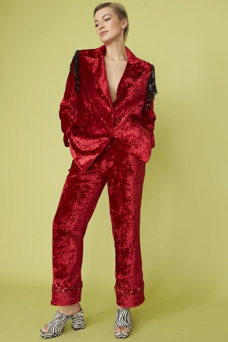 JAYLEY Red Crushed Velvet Blazer Jacket