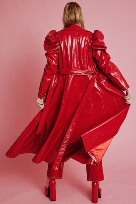 JAYLEY Red Eco Leather Grande Trench Coat