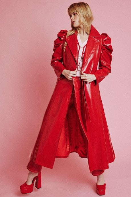 JAYLEY Red Eco Leather Grande Trench Coat