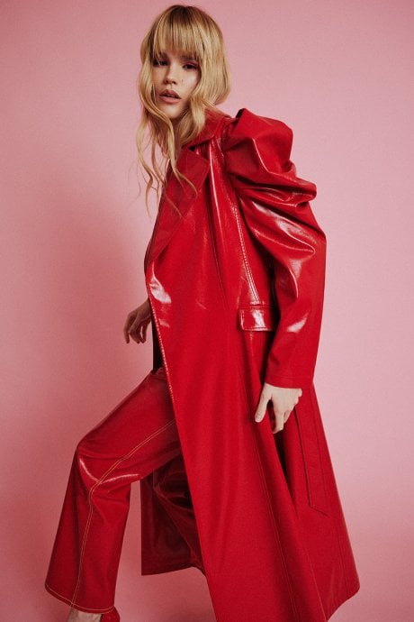 JAYLEY Red Eco Leather Grande Trench Coat