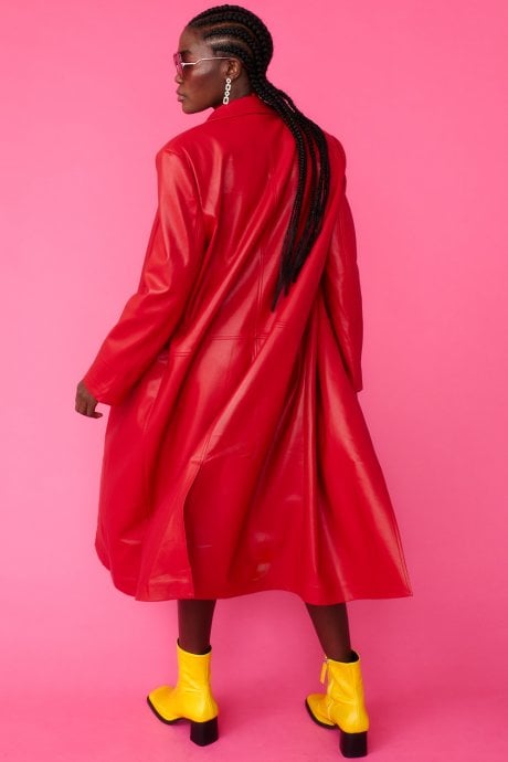 JAYLEY Red Eco Leather Trench Coat