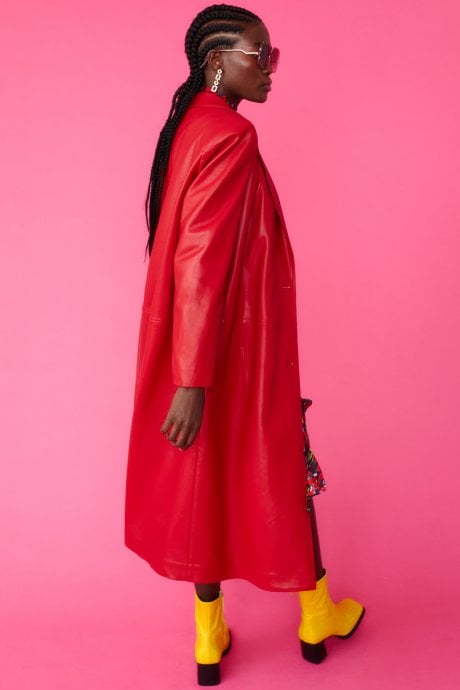 JAYLEY Red Eco Leather Trench Coat