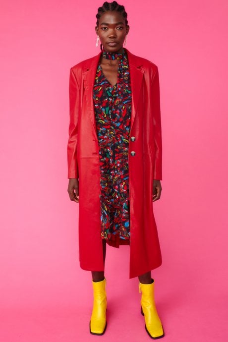 JAYLEY Red Eco Leather Trench Coat