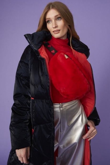 JAYLEY Red Faux Fur Bum Bag With Love Heart Strap