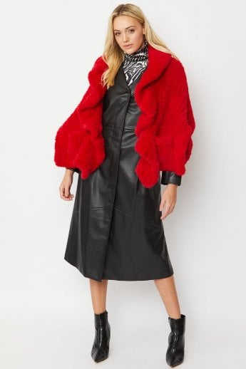 JAYLEY Red Faux Fur Cape Wrap