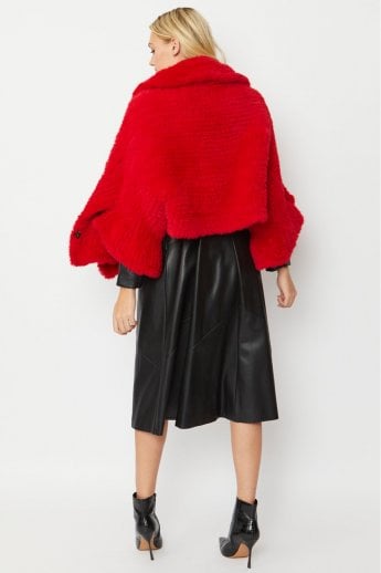 JAYLEY Red Faux Fur Cape Wrap