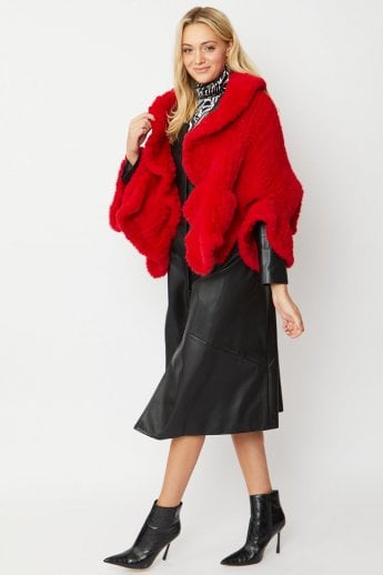 JAYLEY Red Faux Fur Cape Wrap