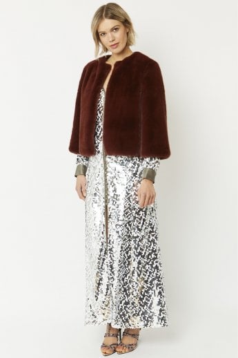 JAYLEY Red Faux Fur Cropped Jacket