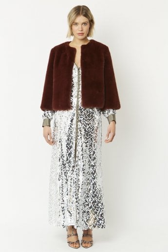 JAYLEY Red Faux Fur Cropped Jacket