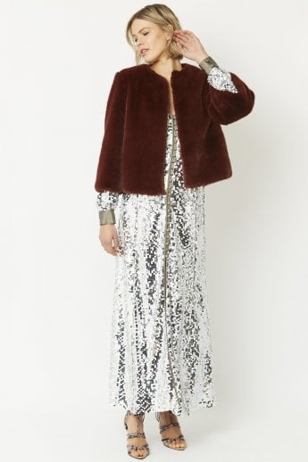 JAYLEY Red Faux Fur Cropped Jacket
