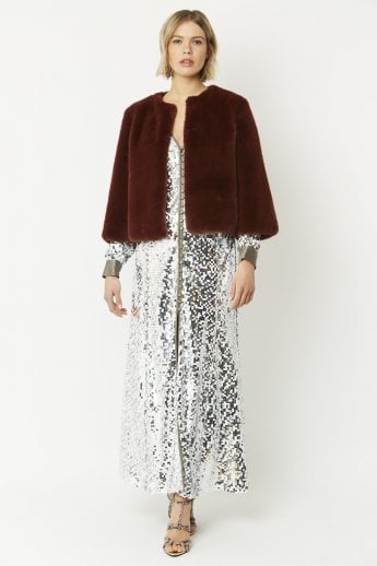 JAYLEY Red Faux Fur Cropped Jacket