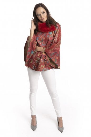 JAYLEY Red Faux Fur Faux Suede Poncho