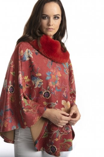 JAYLEY Red Faux Fur Faux Suede Poncho