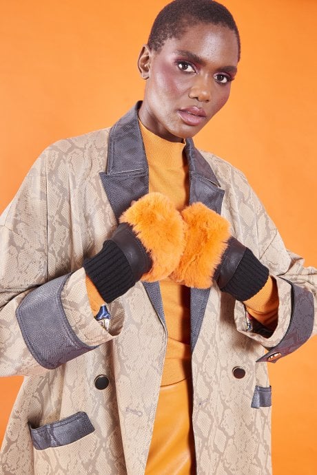 JAYLEY Red Faux Fur Fingerless Gloves