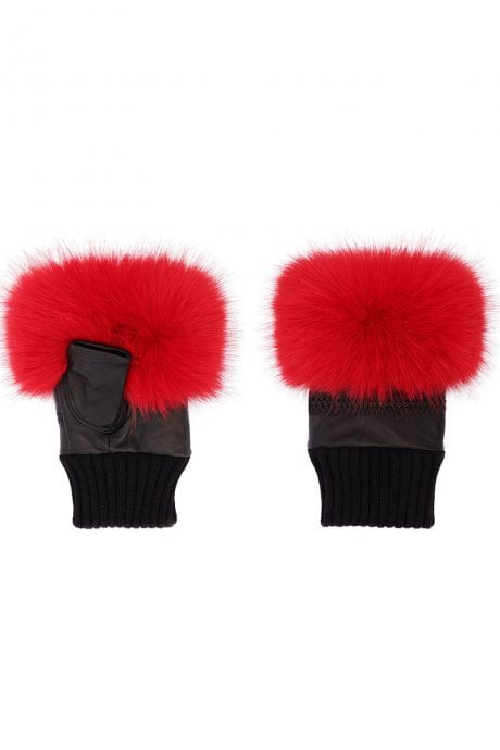 JAYLEY Red Faux Fur Fingerless Gloves