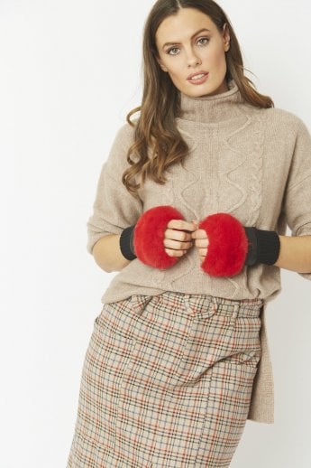 JAYLEY Red Faux Fur Fingerless Gloves