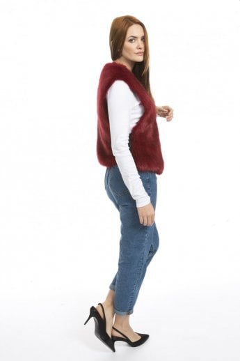 JAYLEY Red Faux Fur Gilet | Waistcoat