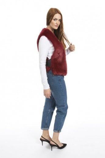 JAYLEY Red Faux Fur Gilet | Waistcoat