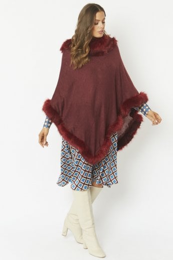 JAYLEY Red Faux Fur Poncho