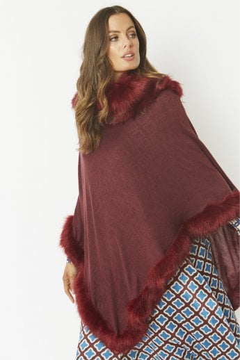 JAYLEY Red Faux Fur Poncho