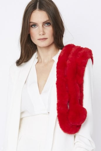 JAYLEY Red Faux Fur Scarf
