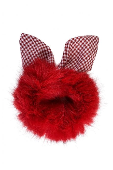 JAYLEY Red Faux Fur Scrunchie with Bow