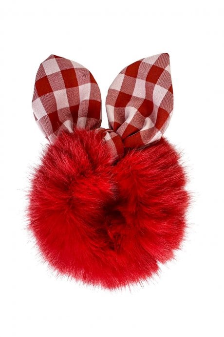 JAYLEY Red Faux Fur Scrunchie with Bow