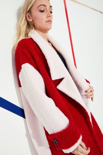JAYLEY Red Faux Fur Shearing Coat