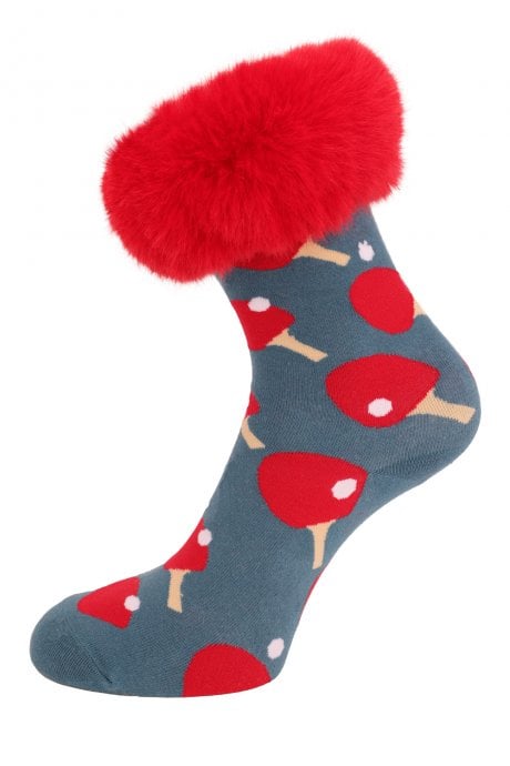 JAYLEY Red Faux Fur Trim Socks