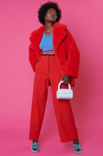 JAYLEY Red Faux Sable Fur Coat