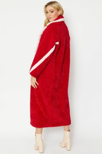 JAYLEY Red Faux Shearling Maxi Kate Oversized Coat