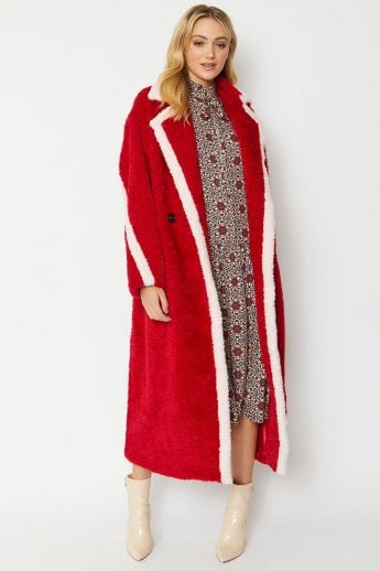 JAYLEY Red Faux Shearling Maxi Kate Oversized Coat