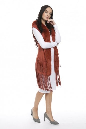 JAYLEY Red Faux Suede And Faux Fur Gilet | Waistcoat