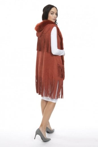 JAYLEY Red Faux Suede And Faux Fur Gilet | Waistcoat