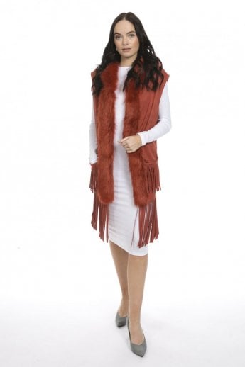 JAYLEY Red Faux Suede and Faux Fur Gilet | Waistcoat