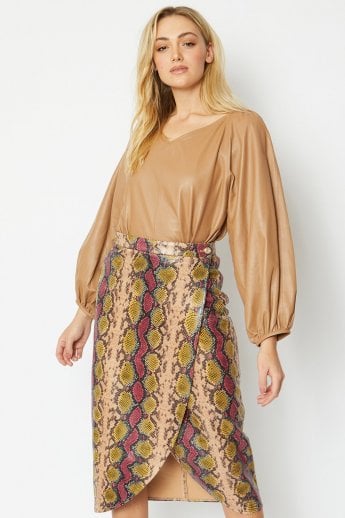 JAYLEY Red Faux Suede Animal Print Skirt