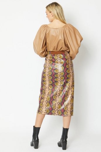 JAYLEY Red Faux Suede Animal Print Skirt